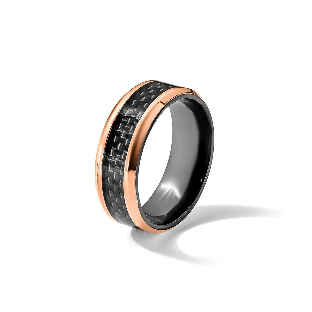 Black Zirconium Polished Rose IP Black Carbon Fiber Inlay 8mm Band