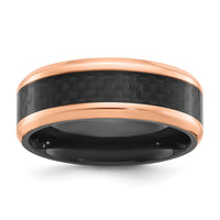 Black Zirconium Polished Rose IP Black Carbon Fiber Inlay 8mm Band