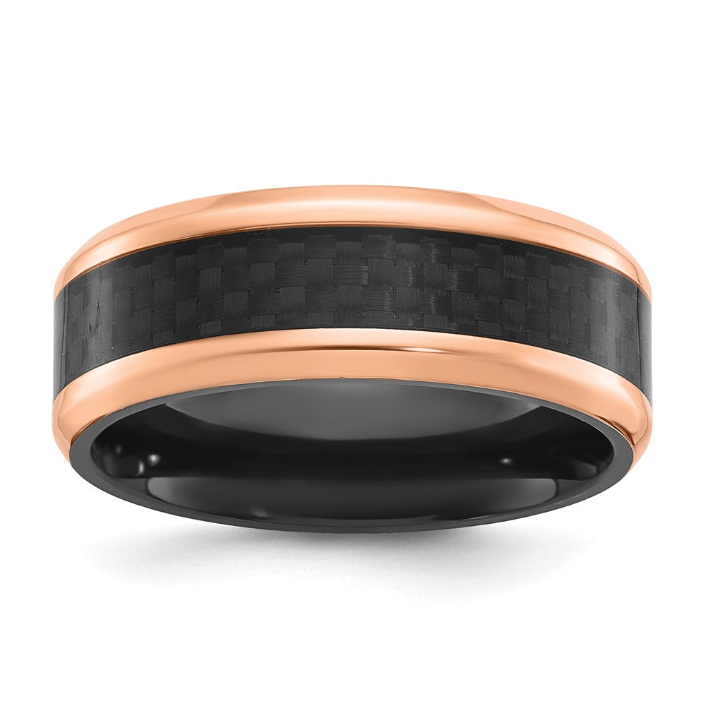 Black Zirconium Polished Rose IP Black Carbon Fiber Inlay 8mm Band