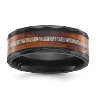 Black Zirconium Polished Faceted w/Wood and Deer Antler Inlay Band