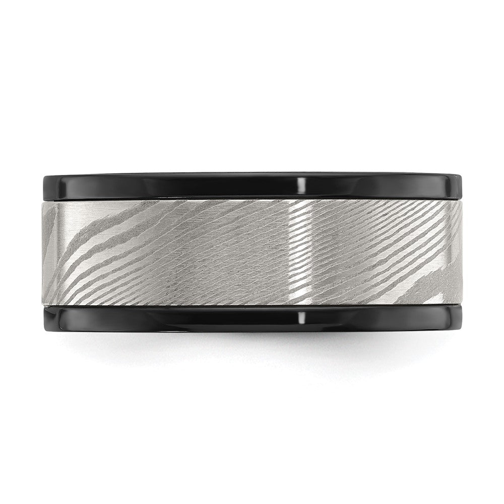 Black Zirconium Polished with Damascus Inlay 9mm Band