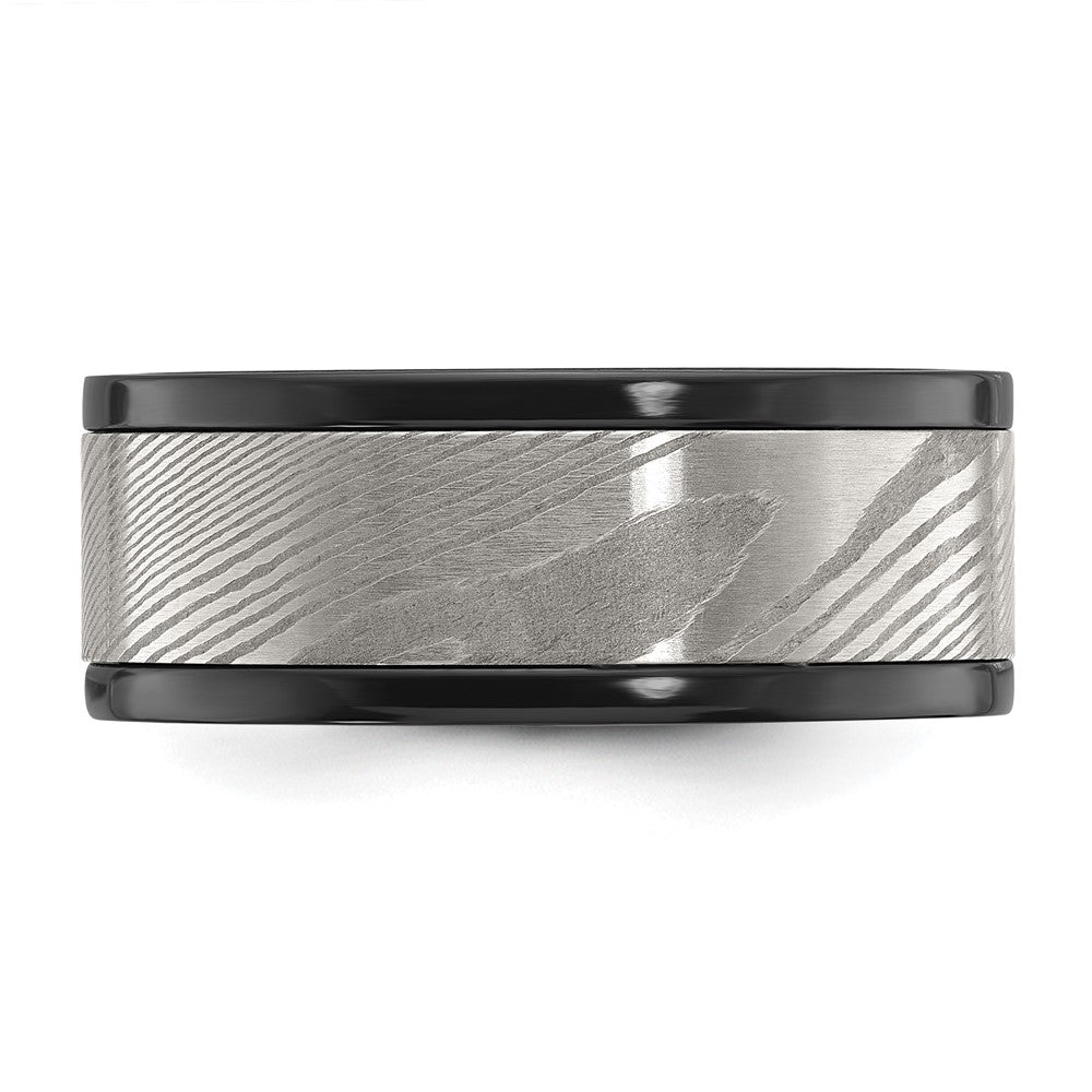 Black Zirconium Polished with Damascus Inlay 9mm Band