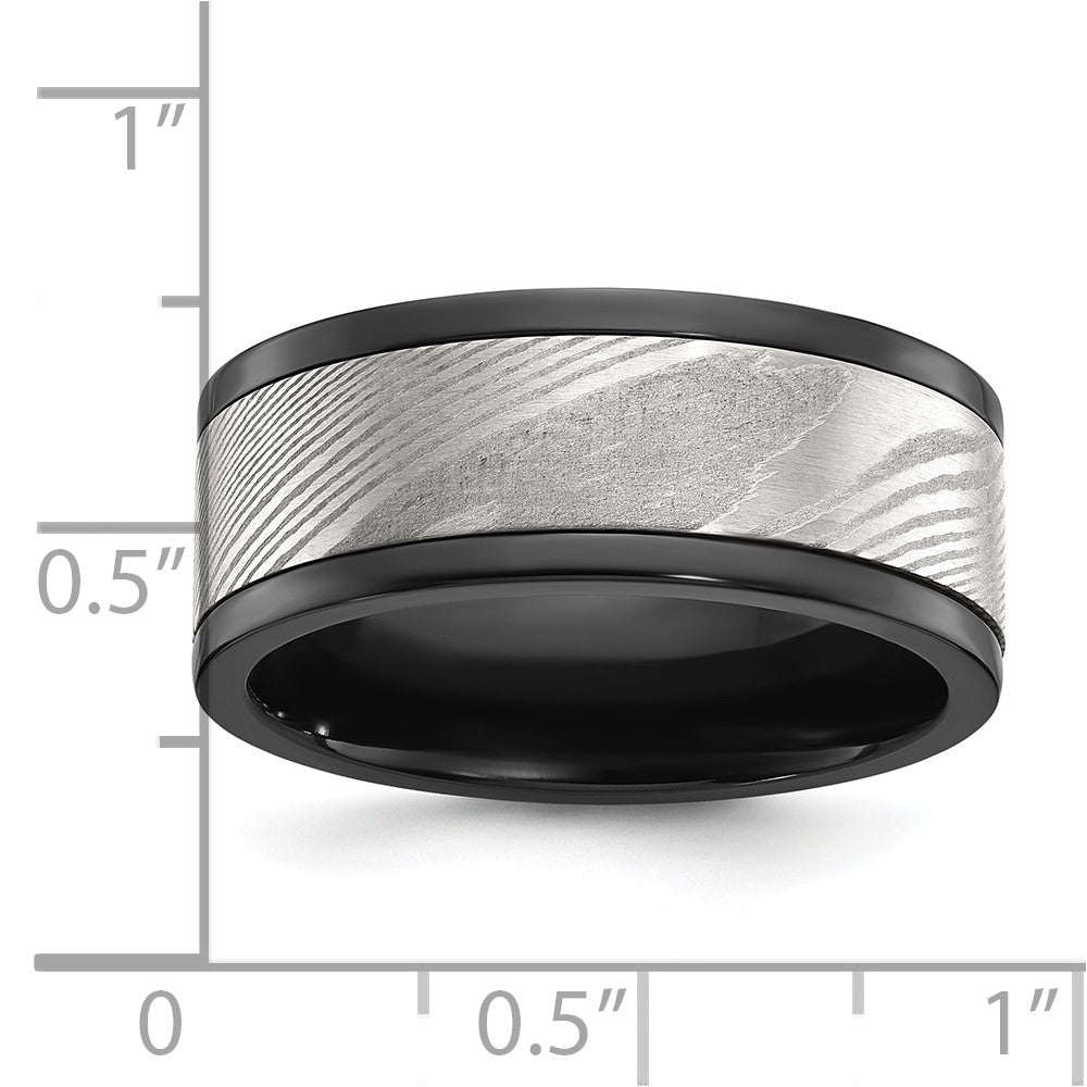 Black Zirconium Polished with Damascus Inlay 9mm Band