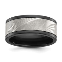 Black Zirconium Polished with Damascus Inlay 9mm Band