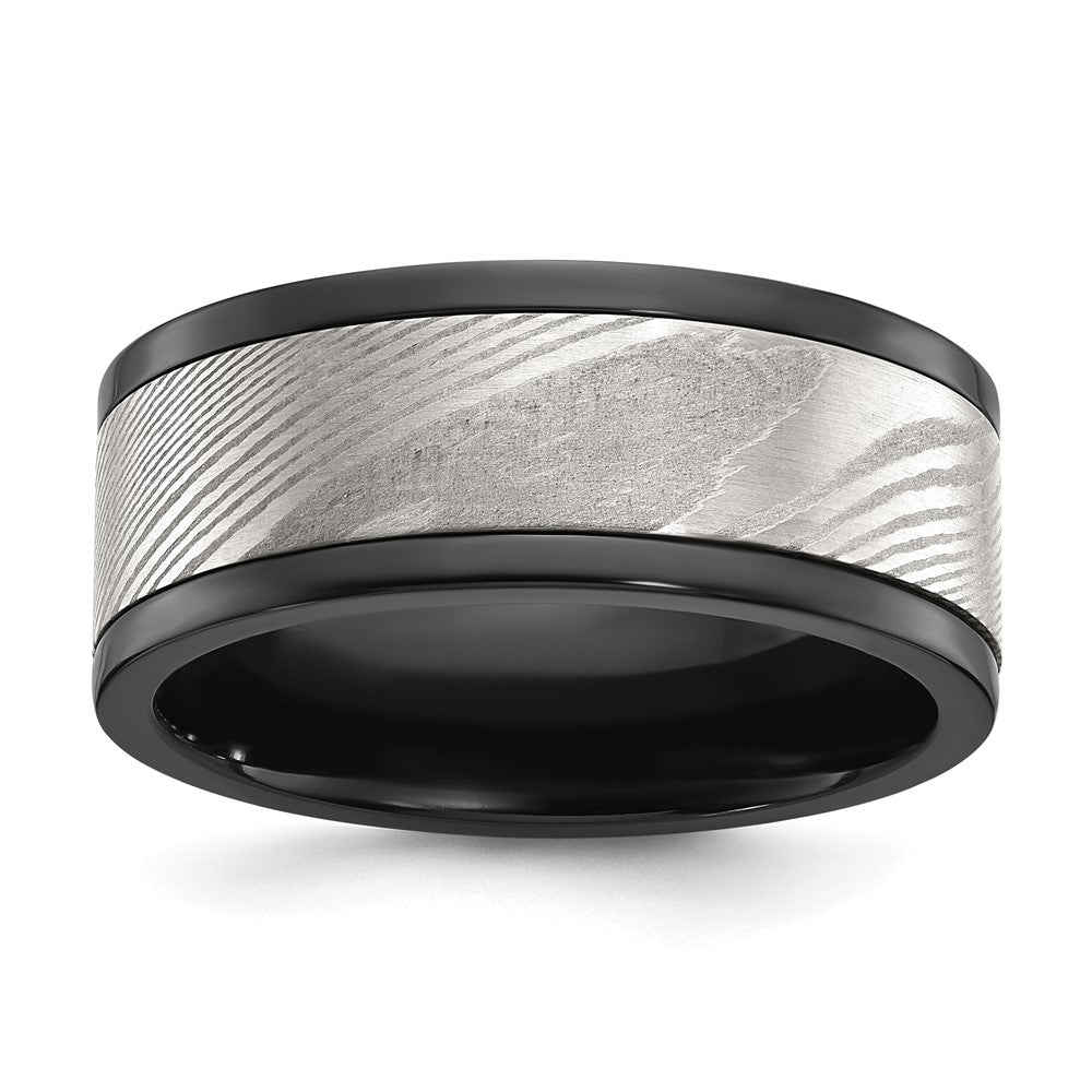 Black Zirconium Polished with Damascus Inlay 9mm Band