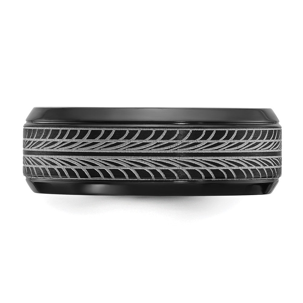Black Zirconium Polished Lasered Tire Design 8mm Band