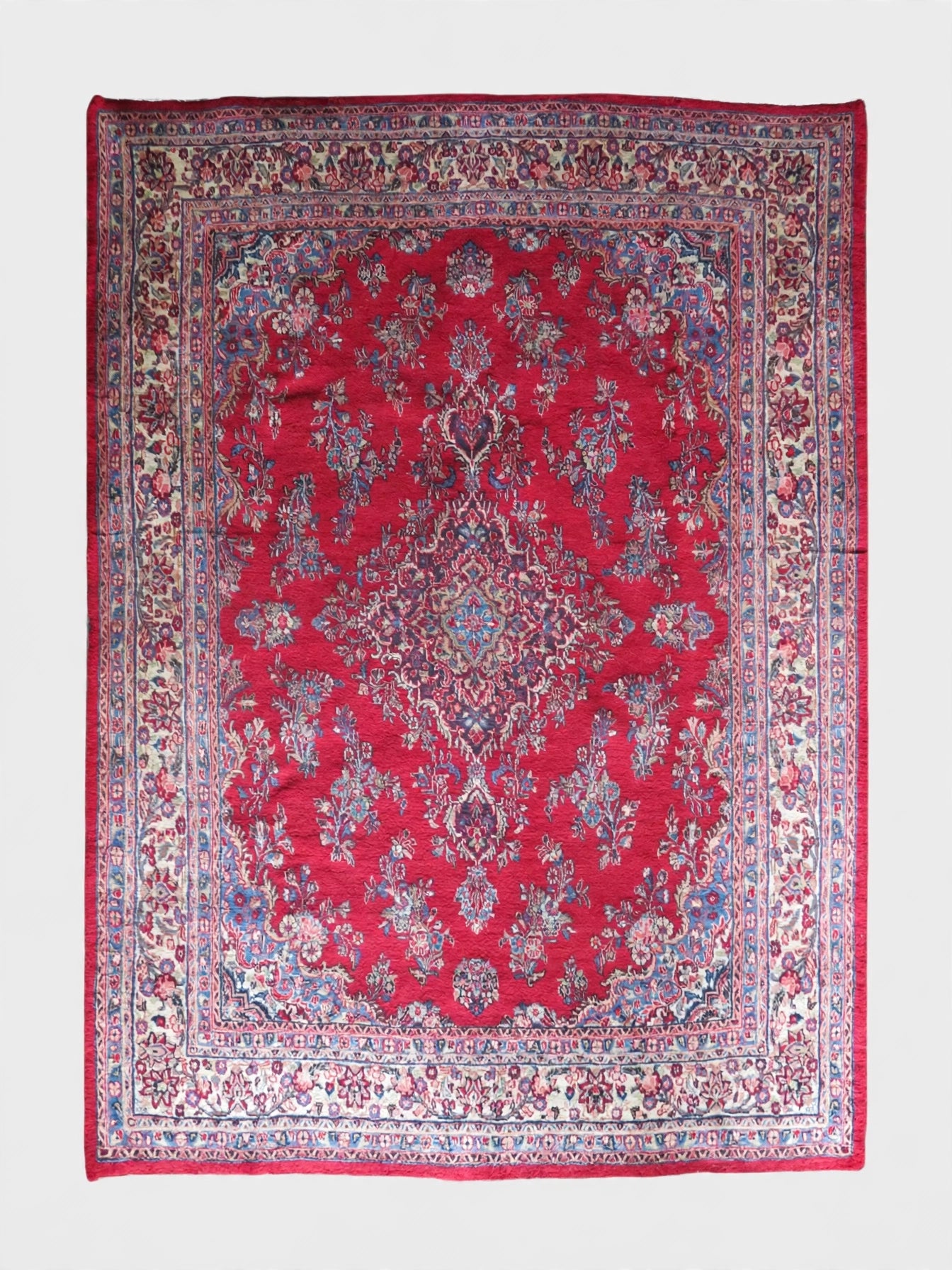 Hand Knotted Persian Vintage Rug, Traditional Wool Area Rug, 10 ft 9 in x 7 ft 8 in, cleaned flat view