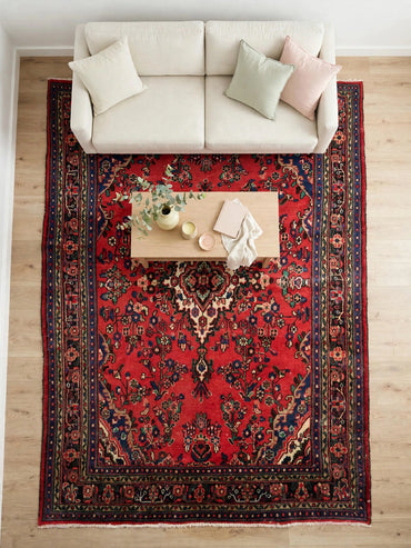 Hand knotted Persian vintage rug ABC-PER-420, in a living room, 10 ft 2 in x 6 ft 7 in