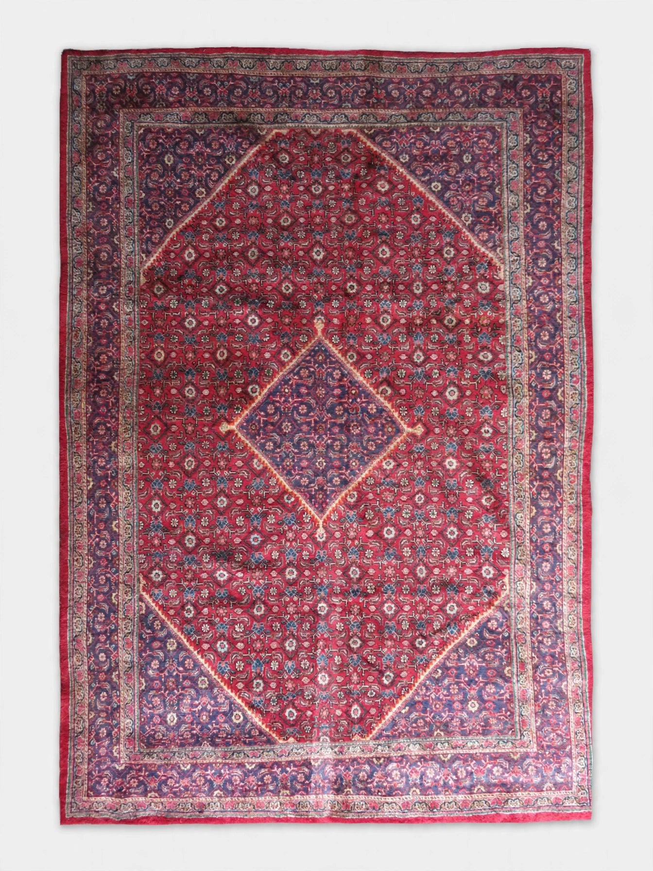 Hand Knotted Persian Vintage Rug, Traditional Wool Area Rug, 13 ft 1 in x 10 ft 0 in, flat view