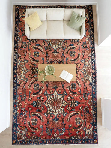 Hand Knotted Persian Vintage Rug, Traditional Wool Area Rug, 10 ft 2 in x 6 ft 11 in, in living room, light happy furniture on rug, natural colors