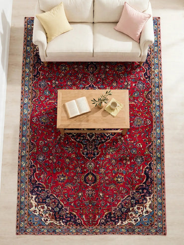 Hand Knotted Persian Ardakan Vintage Rug, Traditional Wool Area Rug, 10 ft 7 in x 6 ft 7 in, in living room, light happy furniture on rug