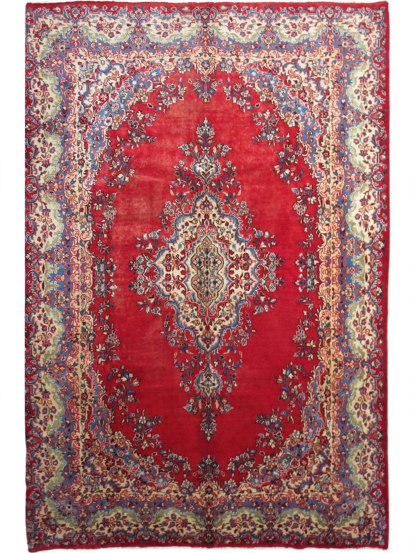 Hand Knotted Persian Vintage Rug, Traditional Wool Area Rug, 10 ft 9 in x 7 ft 8 in, flat view