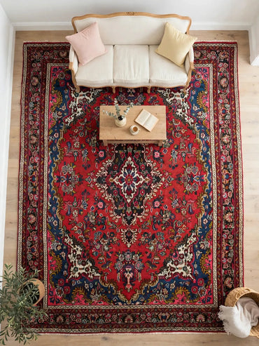 Hand Knotted Persian Vintage Rug ABC-PER-386, 10 ft 0 in x 6 ft 0 in, in living room, light happy furniture on rug, natural colors