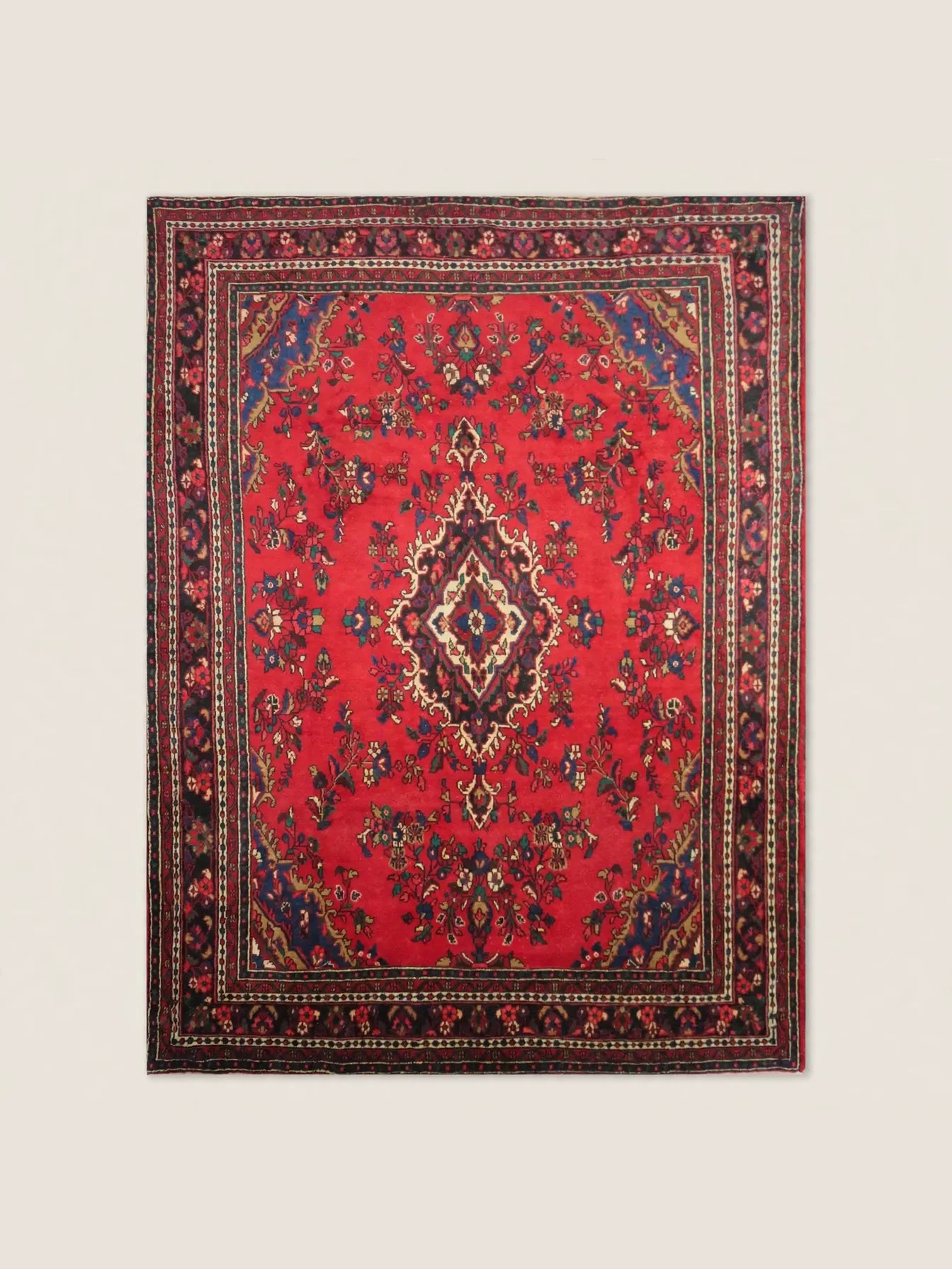 Hand Knotted Persian Vintage Rug, Traditional Wool Area Rug, 10 ft 6 in x 8 ft 1 in, flat view