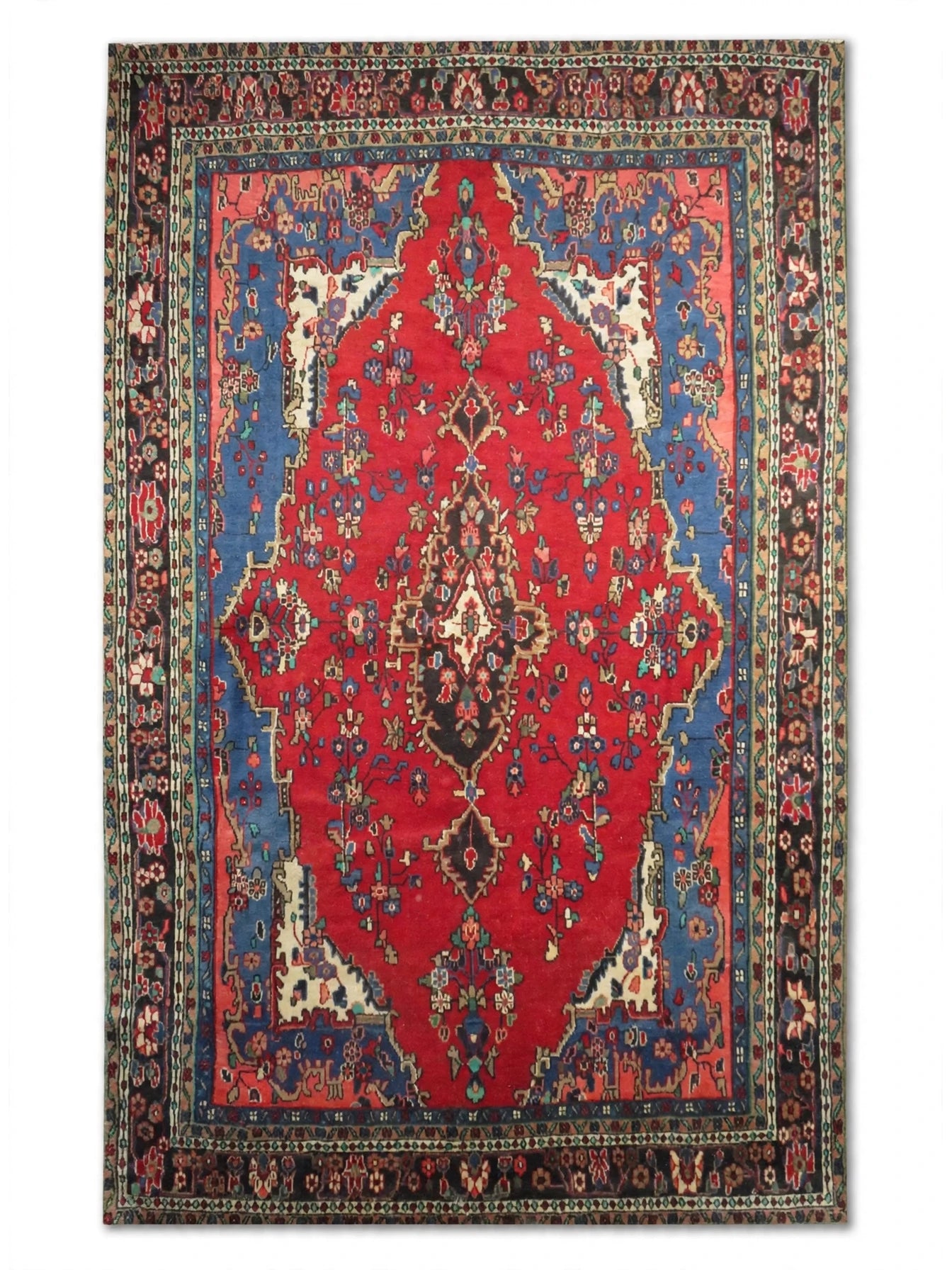 Hand Knotted Persian Vintage Rug, Traditional Wool Area Rug, 11 ft 5 in x 8 ft 1 in, flat view