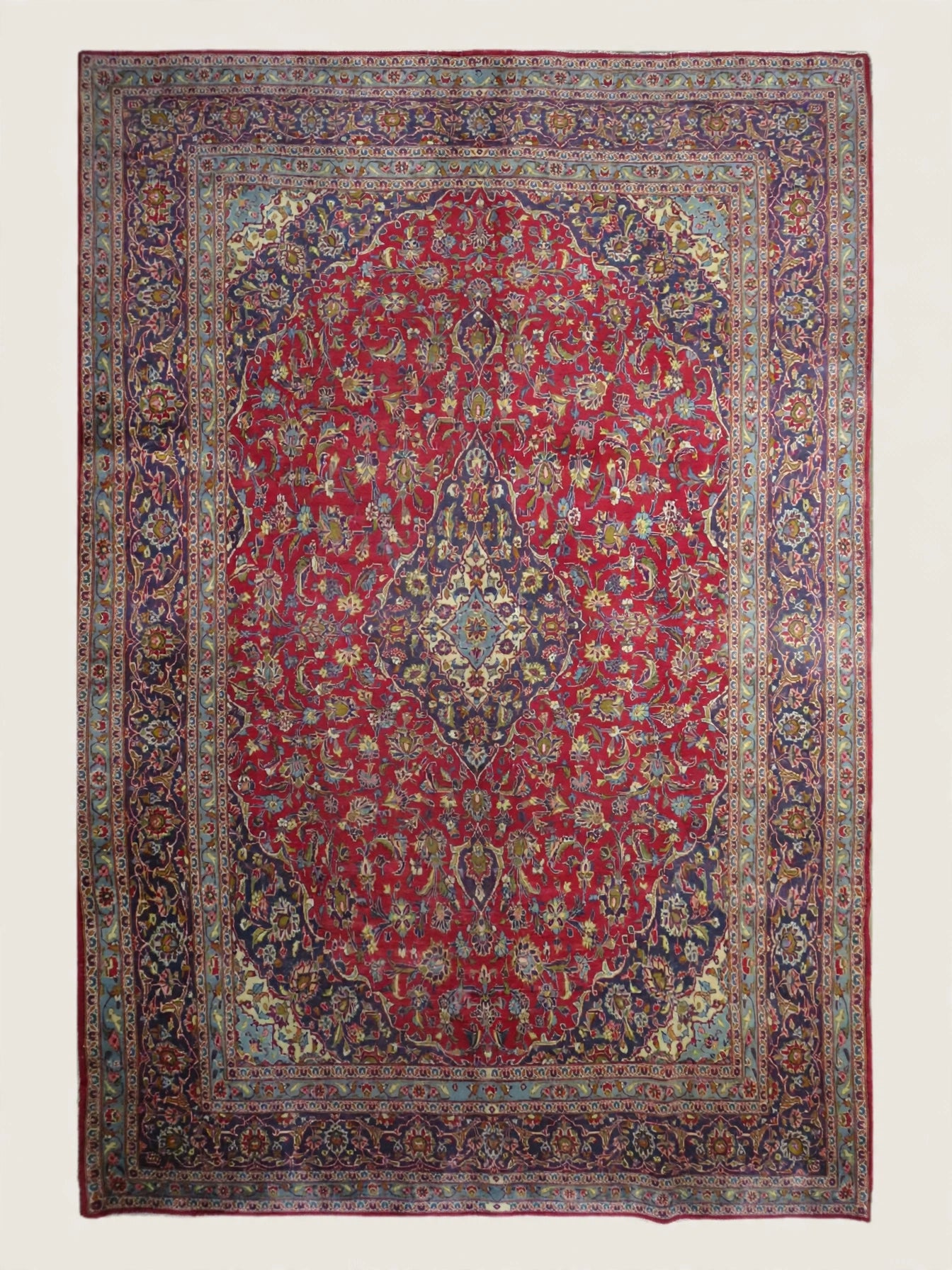 Hand Knotted Persian Vintage Rug, Traditional Wool Area Rug, 12 ft 4 in x 9 ft 3 in, flat view