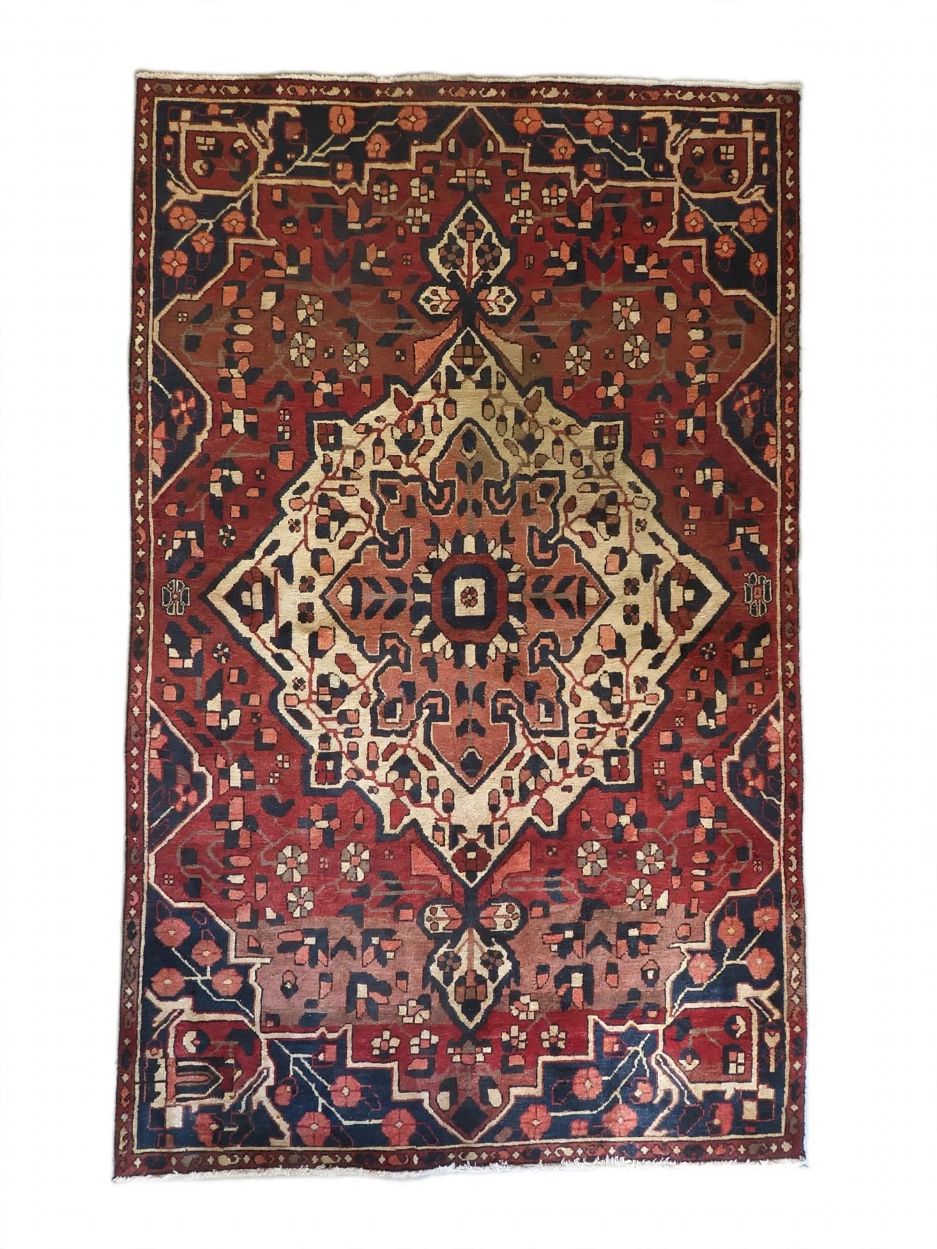 Hand Knotted Persian Vintage Rug, cleaned flat, 10 ft 11 in x 8 ft 8 in