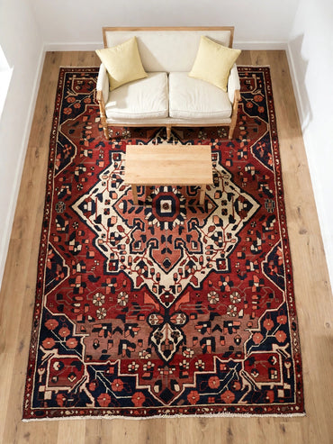 Hand Knotted Persian Vintage Rug ABCR06639, 10 ft 11 in x 8 ft 8 in, in living room, light happy furniture on rug, natural colors
