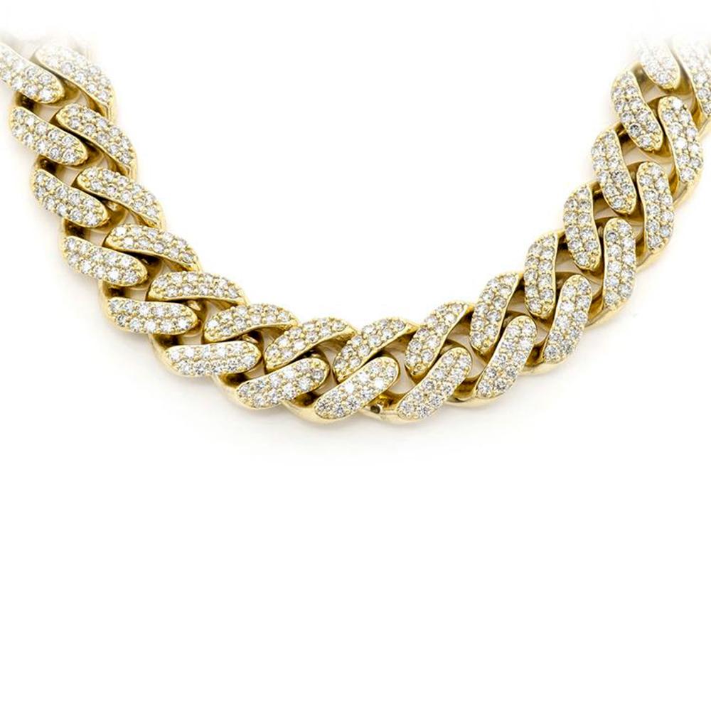 13MM 19.19ct G SI 14K Yellow Gold Diamond Iced Out Round Cuban Link Micro Pave Necklace 22" ABC Rugs Kilims