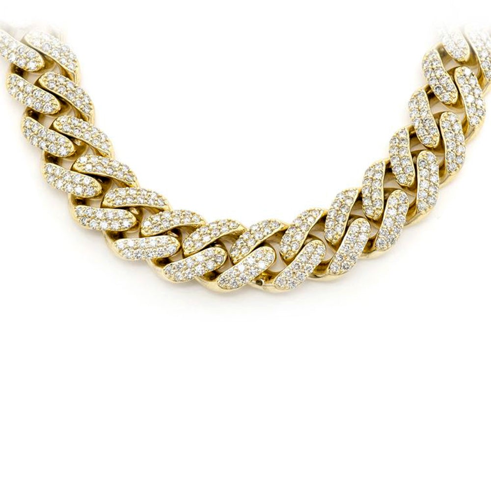 11MM 14.42ct 10KT Yellow Gold Diamond Micro Pave Miami Round Cuban Link Necklace 22" ABC Rugs Kilims